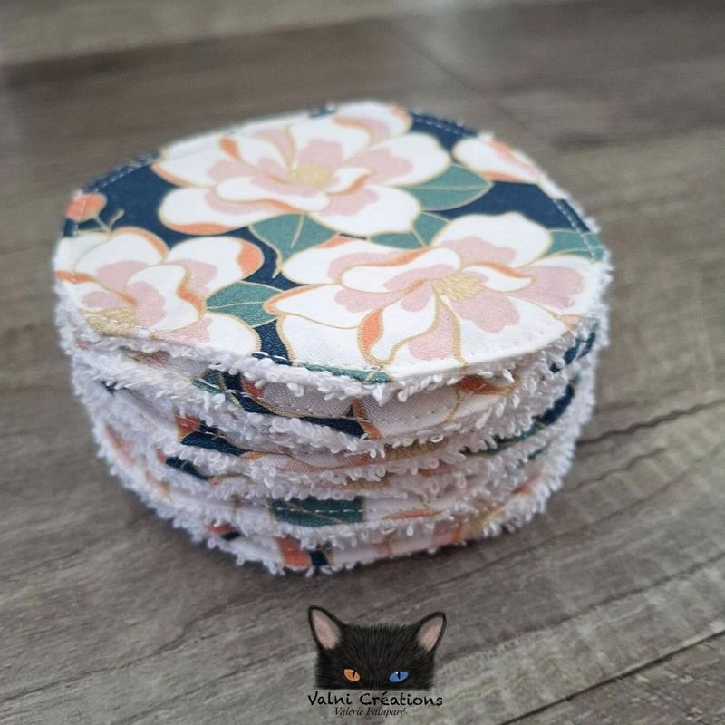 10 tampons démaquillants, lingettes démaquillantes, lavable et réutilisable, 100% coton, Fleurs