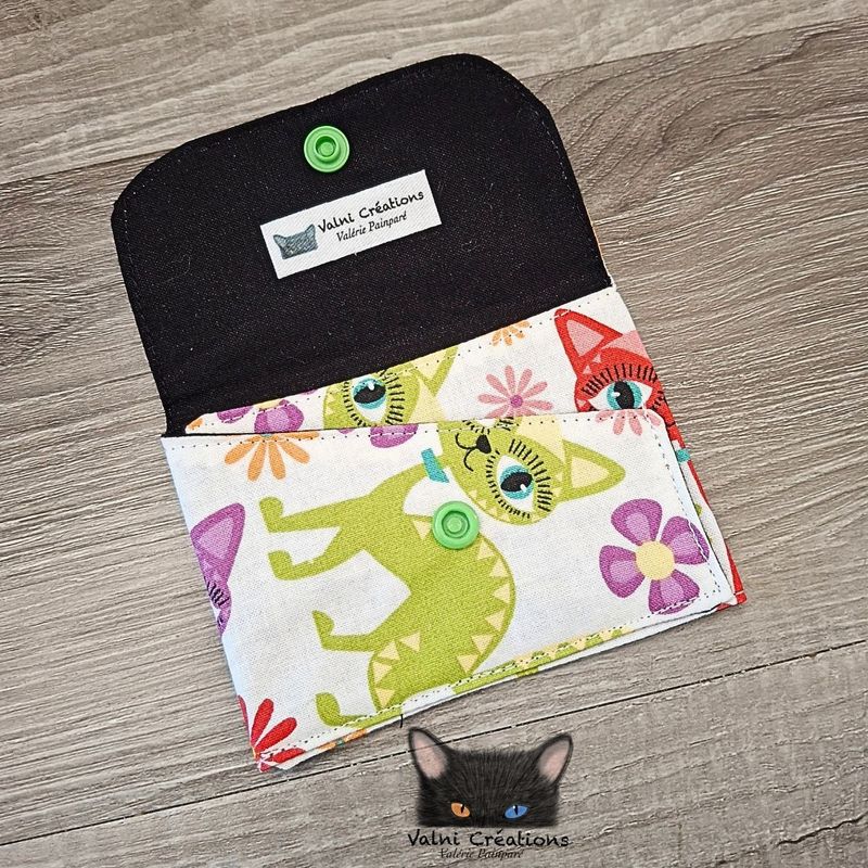 Petit Porte feuille, Porte Cartes, Petite Pochette, Porte Cartes d'affaires, Chats, tissu, 100%coton