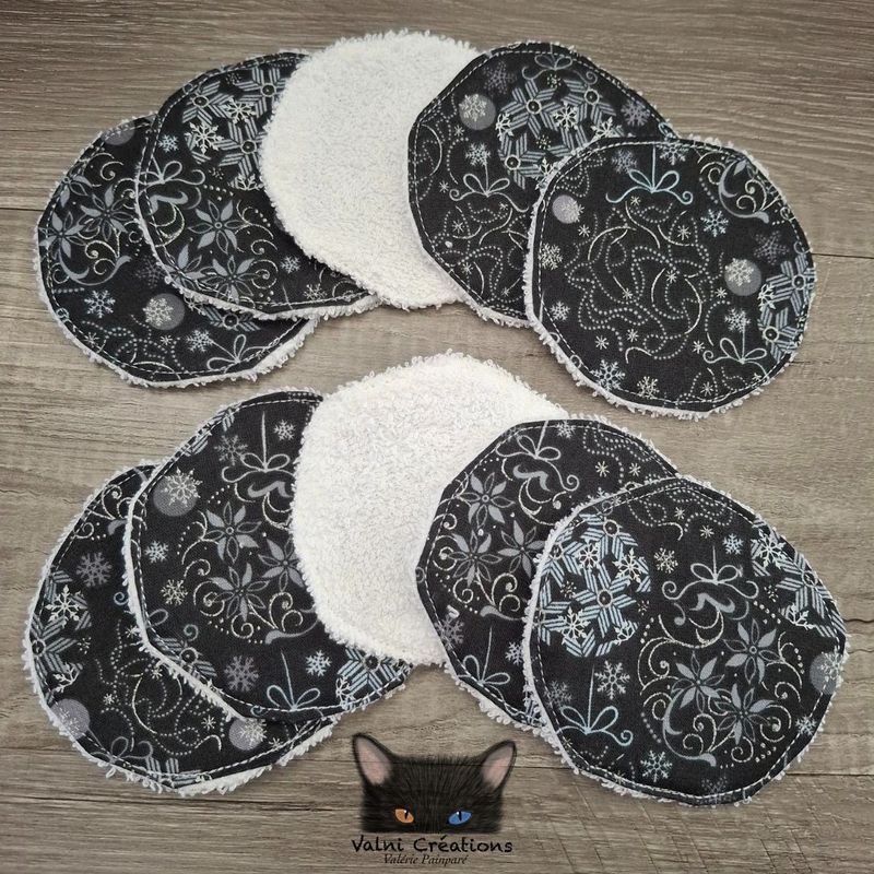 10 tampons démaquillants, lingettes démaquillantes, lavable et réutilisable, 100% coton, Noël