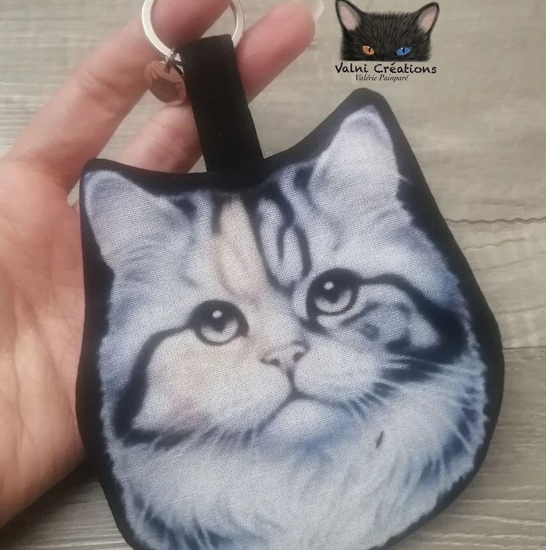 Porte Monnaie, petit fourre-tout, pochette zippée, pochette tissu, fourre-tout, porte clés Chat