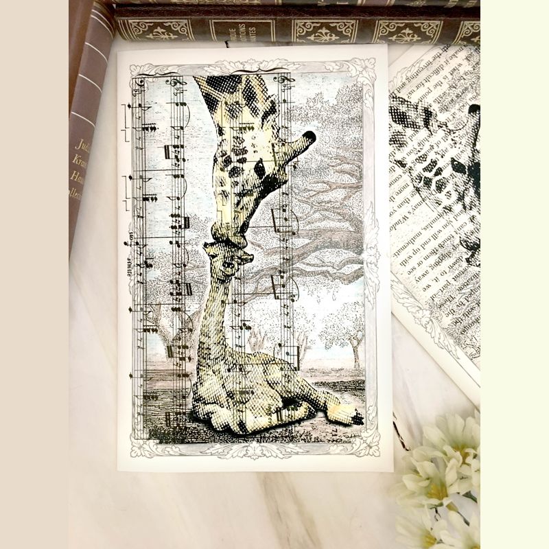 La Maman Girafe - Carte de Fête des Mères à colorier... ou pas - Pièce Unique 100% Upcyclée