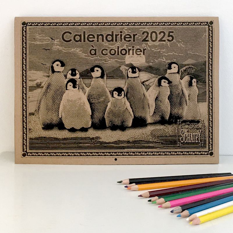 Calendrier 2025 mensuel à colorier - Illustrations animales de Schatzy - Papier Kraft