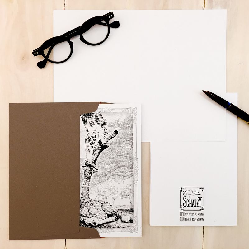 La Maman Girafe - Carte de Fête des Mères à colorier... ou pas - Papier Québécois 100% Recyclé