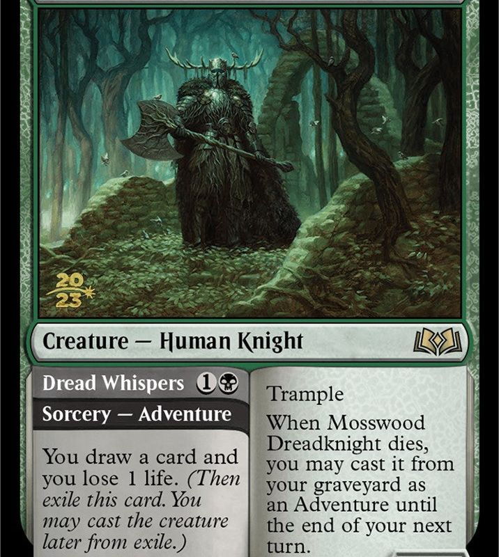 Mosswood Dreadknight // Dread Whispers [Wilds of Eldraine Prerelease Promos]