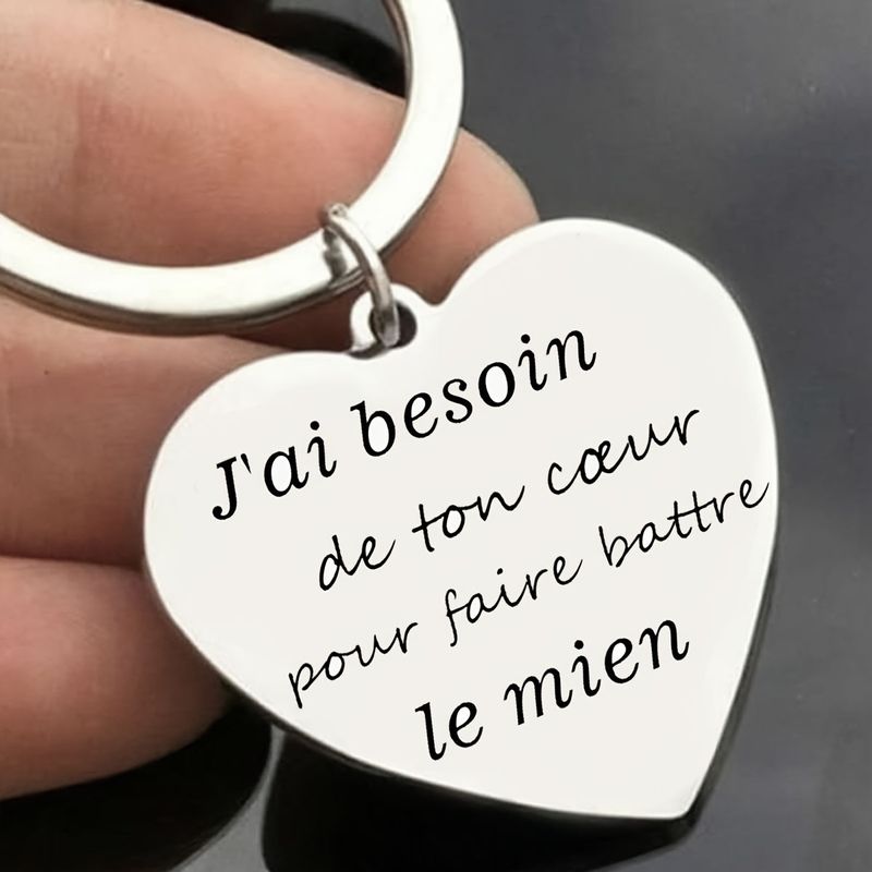 Porte-clés en acier inoxydable 'J'ai besoin de ton coeur'