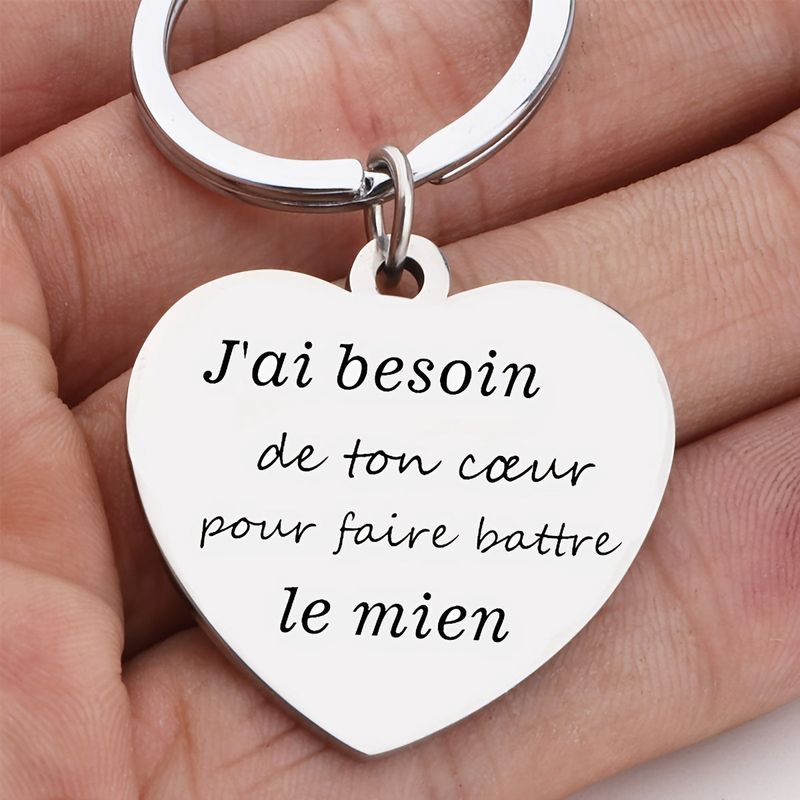 Porte-clés en acier inoxydable 'J'ai besoin de ton coeur'