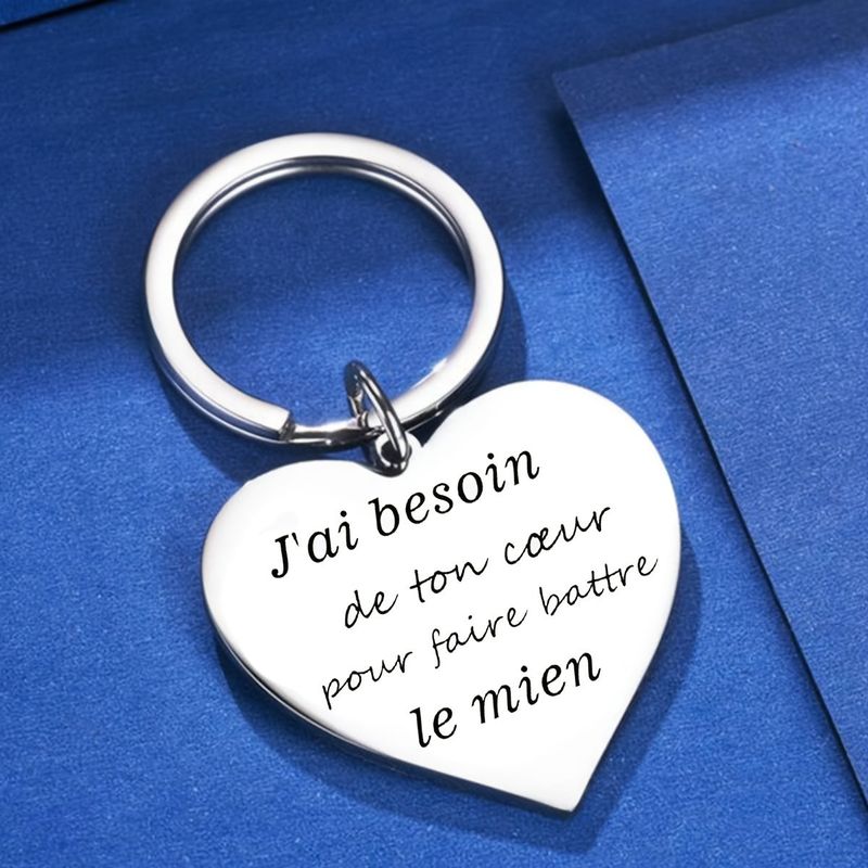 Porte-clés en acier inoxydable 'J'ai besoin de ton coeur'