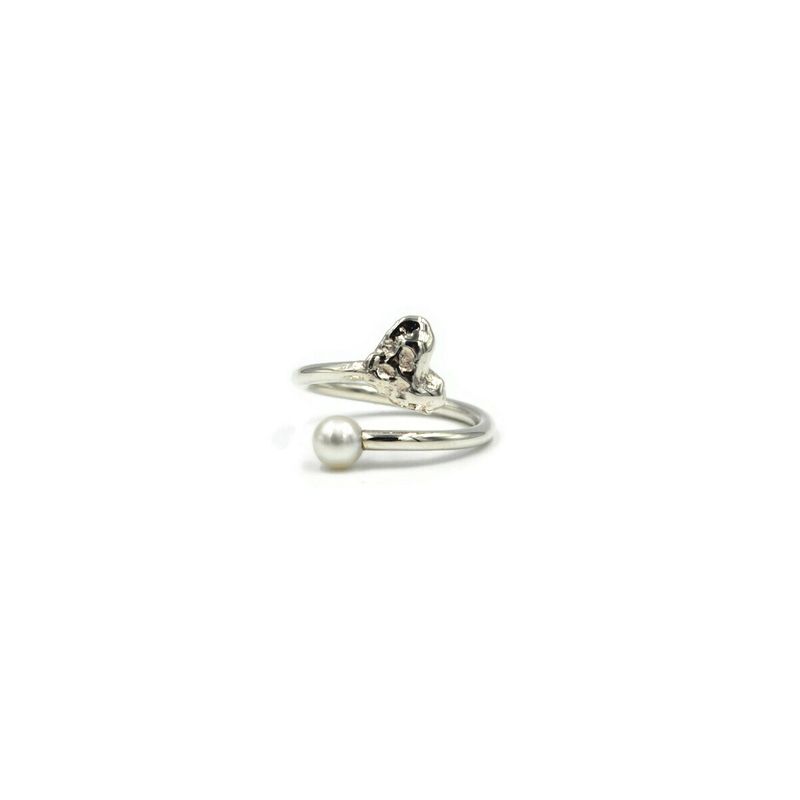 Bague cœur « pépite d'argent » et perlée