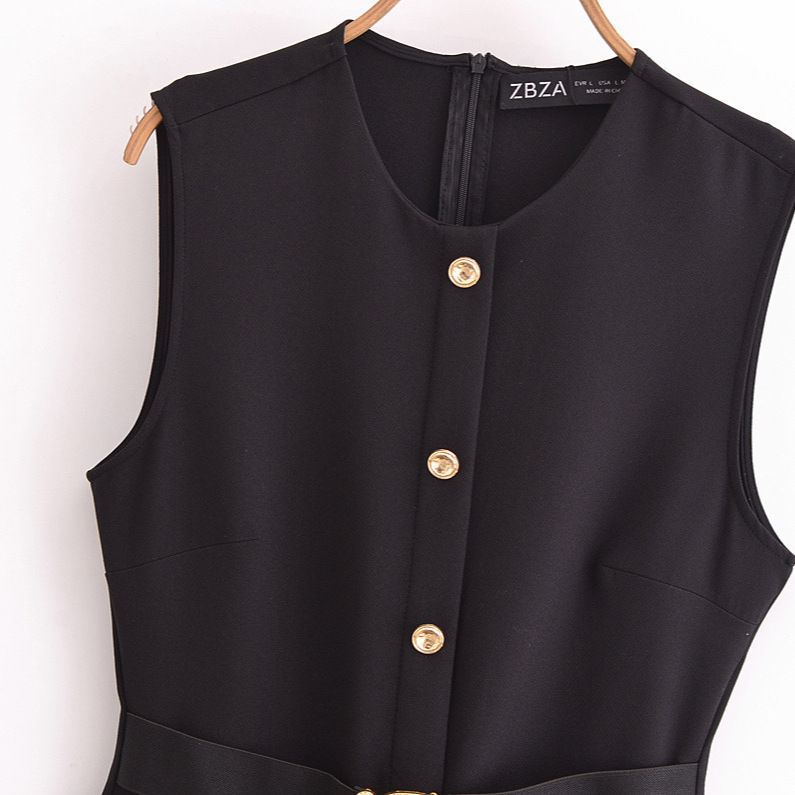 Robe Fourreau Noire Boutonnée Ceinturée