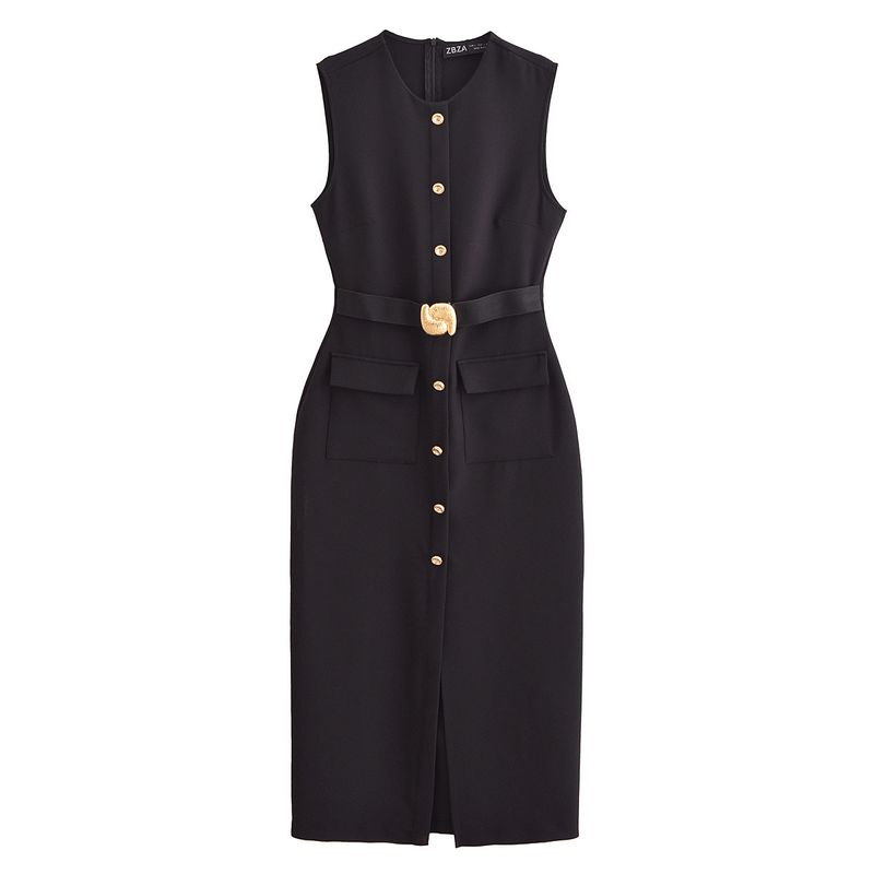 Robe Fourreau Noire Boutonnée Ceinturée