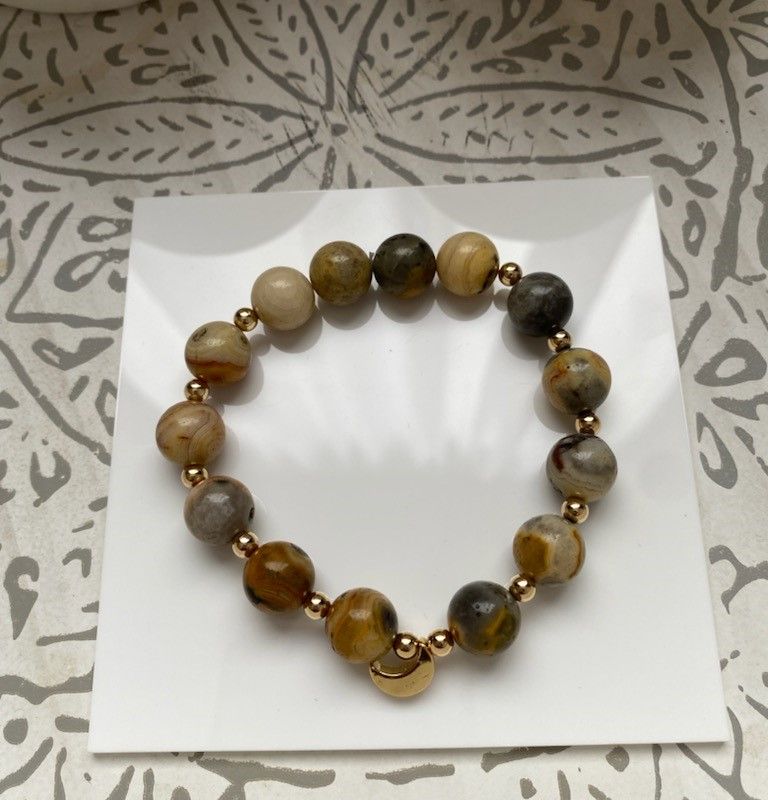 Bracelet d'Agate du Mexique avec demi croissant de lune