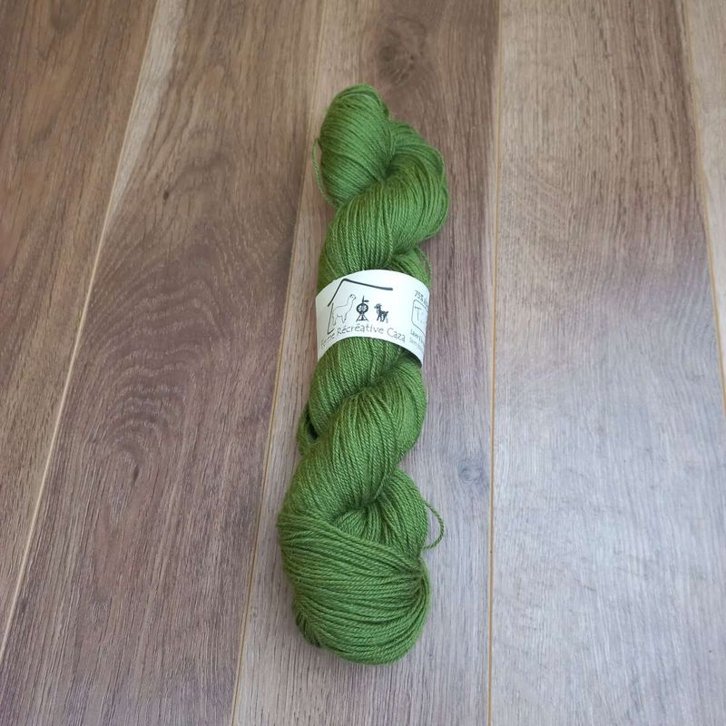 Fil à tricoter fingering en alpaga et nylon - Vert ti-pois