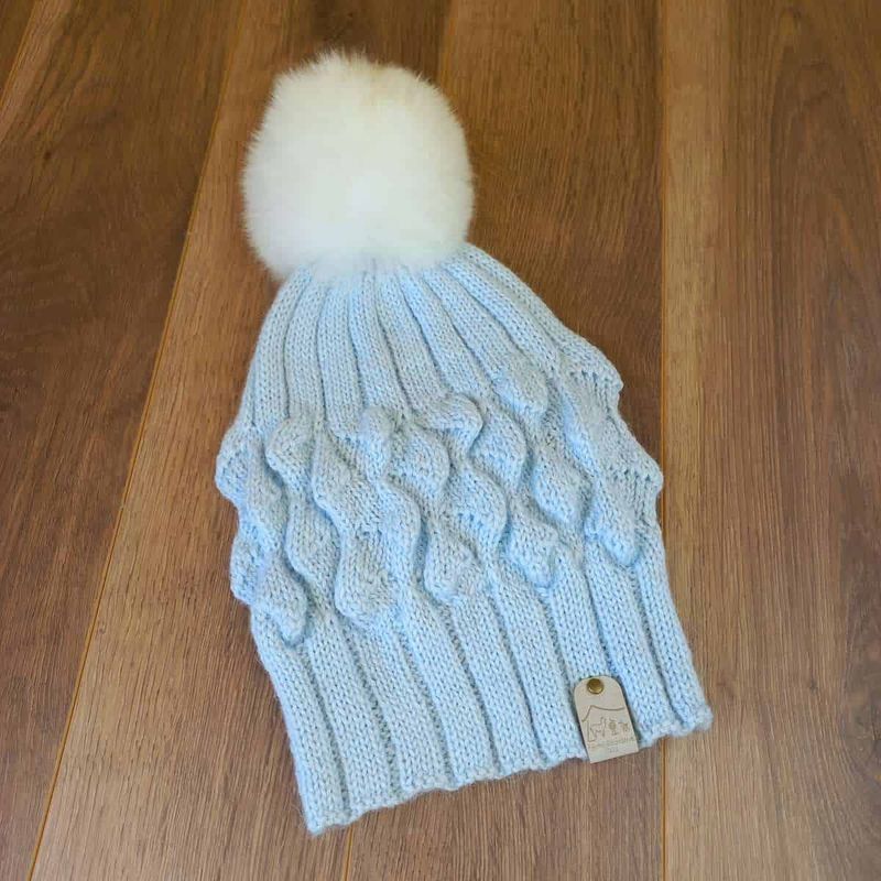 Tuque pour femme en alpaga avec pompon de fourrure (Copie) - Bleu