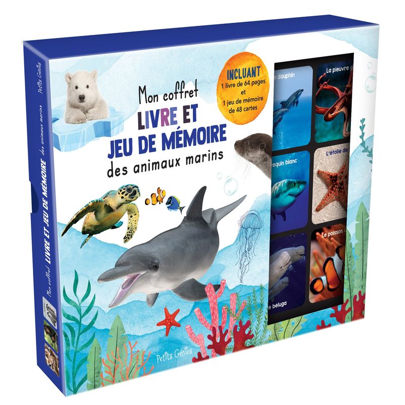 Mon coffret livre et jeu de mémoire des animaux marins