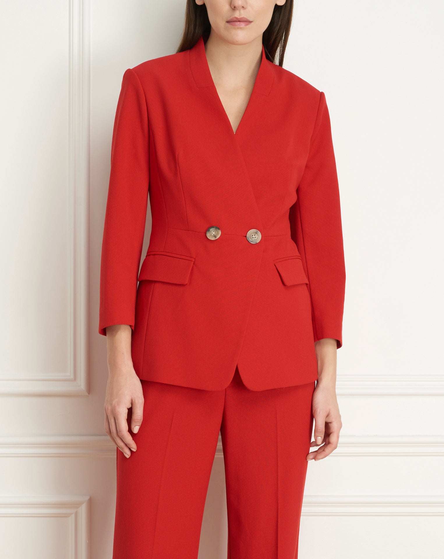 Collarless double breast jacket