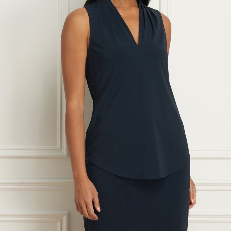Matte jersey sleeveless pleated v-neck top