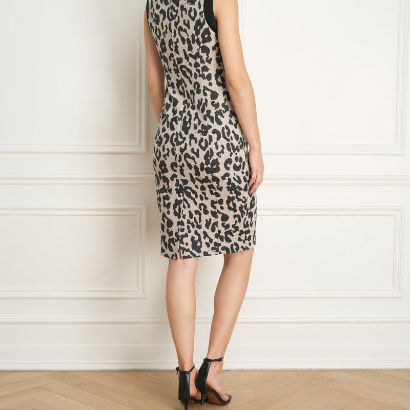 Robe en léopard avec col roulé en tricot