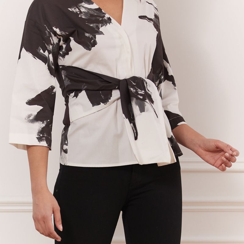Printed Blouse With Knotted Waist