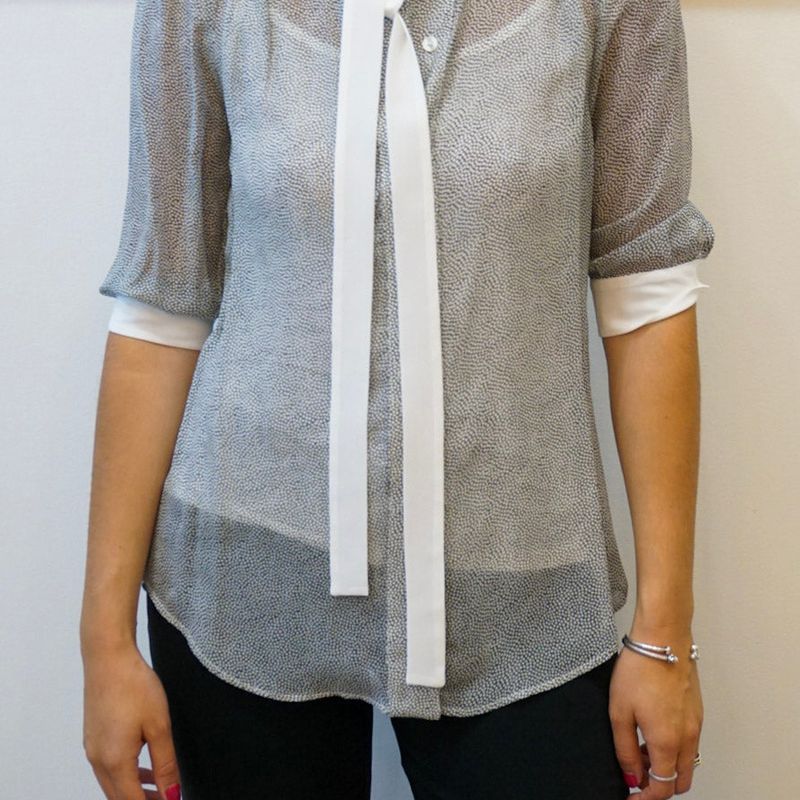 Mini Dot Short Sleeves Top With Scarf