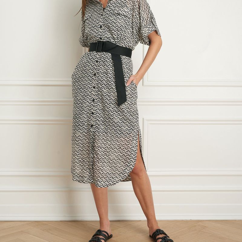 Short sleeve shirt-dress wth belt