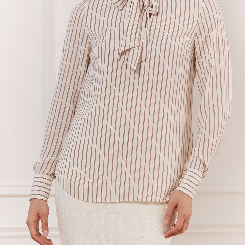 Pin Stripe Blouse With Tie