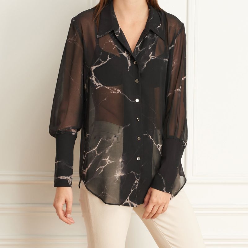Marble Print Long Sleeves Blouse