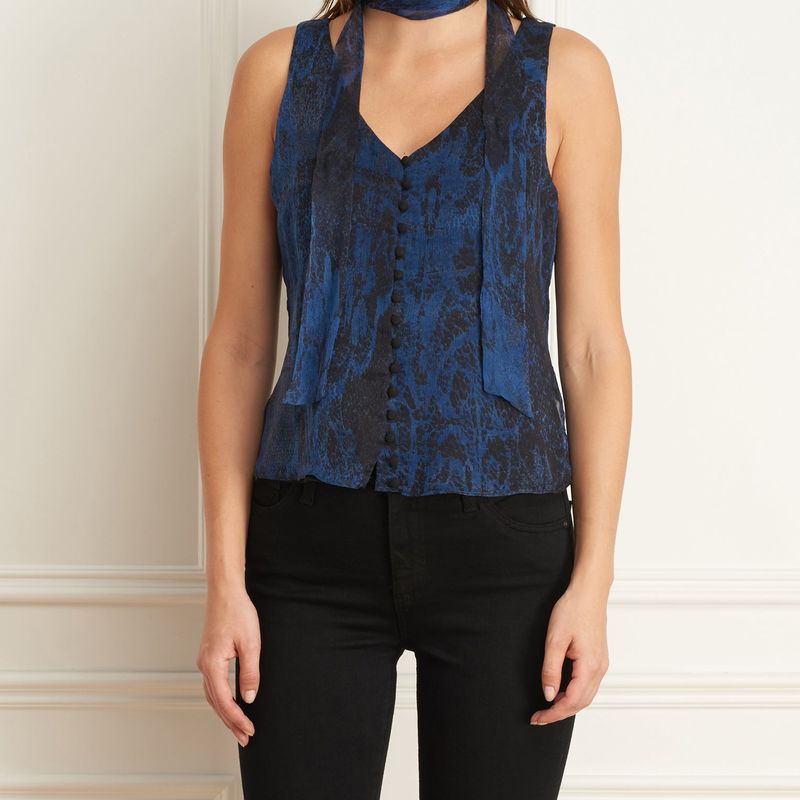Blouse Imprimée Sans Manche Avec Foulard