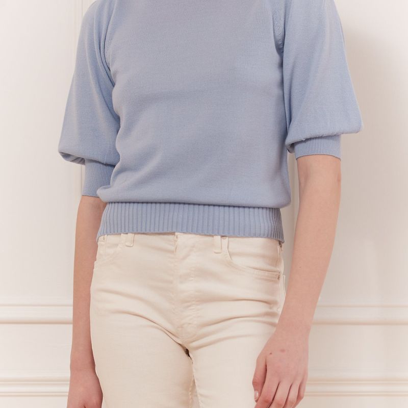 Sweater with gigot sleeve & mock neck