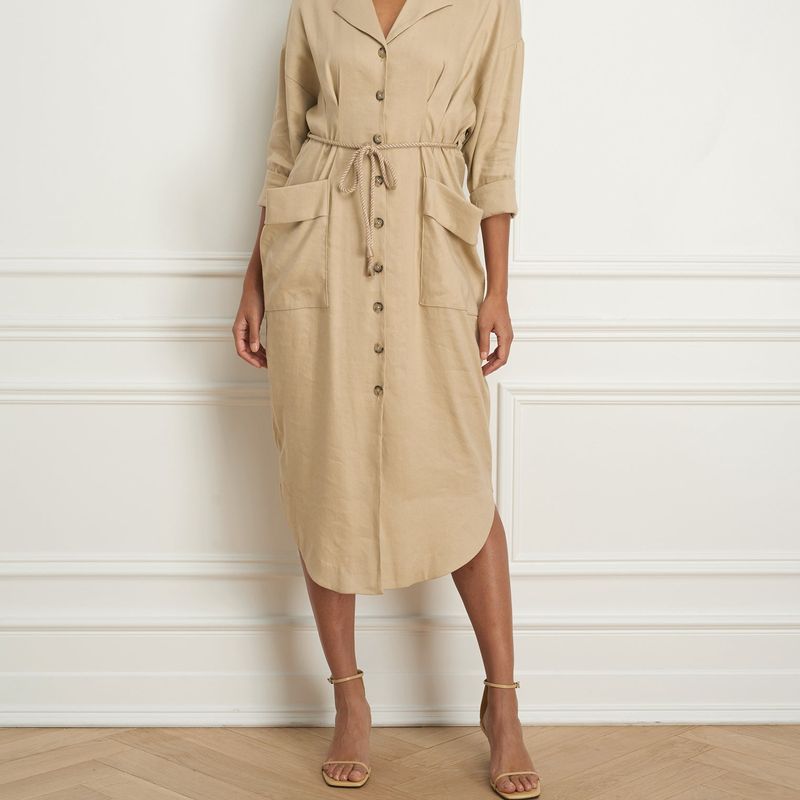Belted shirt dress wth patch pocket