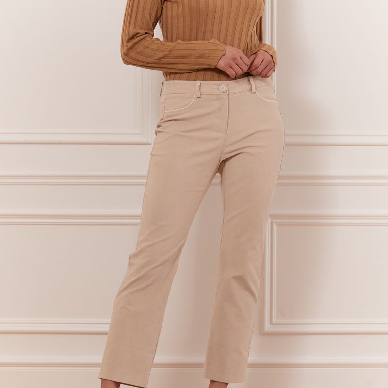Straight leg crop pant faux suede insert