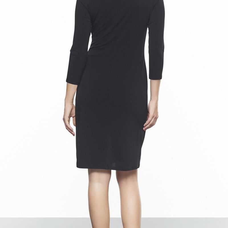 Rouched 3/4 Sleeve Dress With Leather Detail