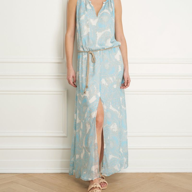 Maxi sleeveless dress wth belt