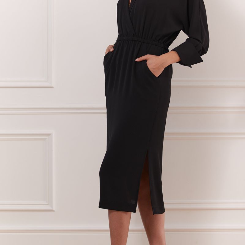 Soft Crinkle V Dress With Cuff Sleeves