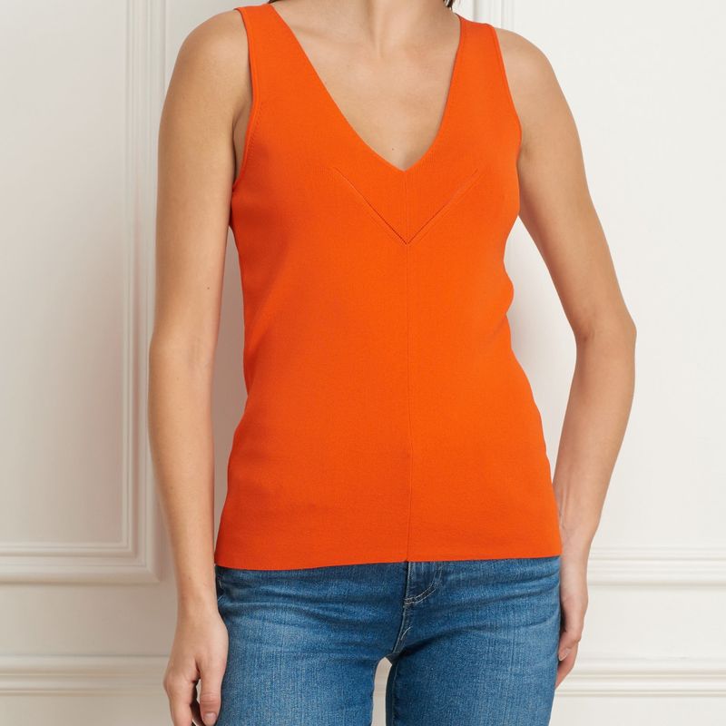 Viscose rib knit sleeveless v-neck