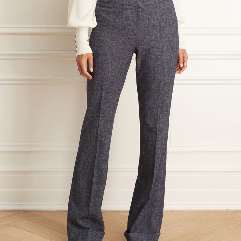 Blue Denim Pantalon Jambe Droite Avec Cuff