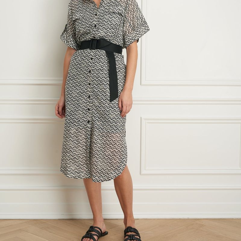 Short sleeve shirt-dress wth belt