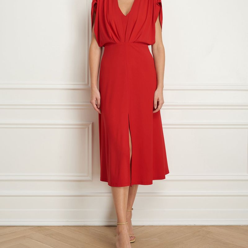 Matte jersey v-neck dress
