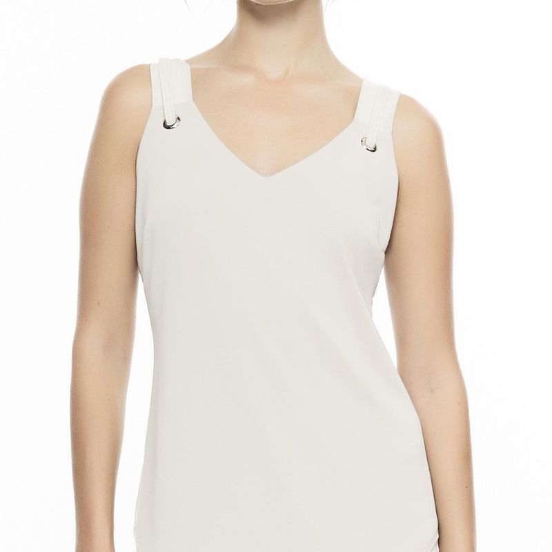 Sleeveless V-Neck Top With Suede Straps