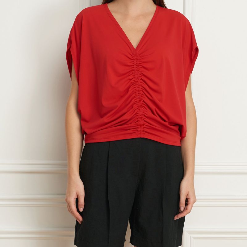 Dolman sleeve top with shirring