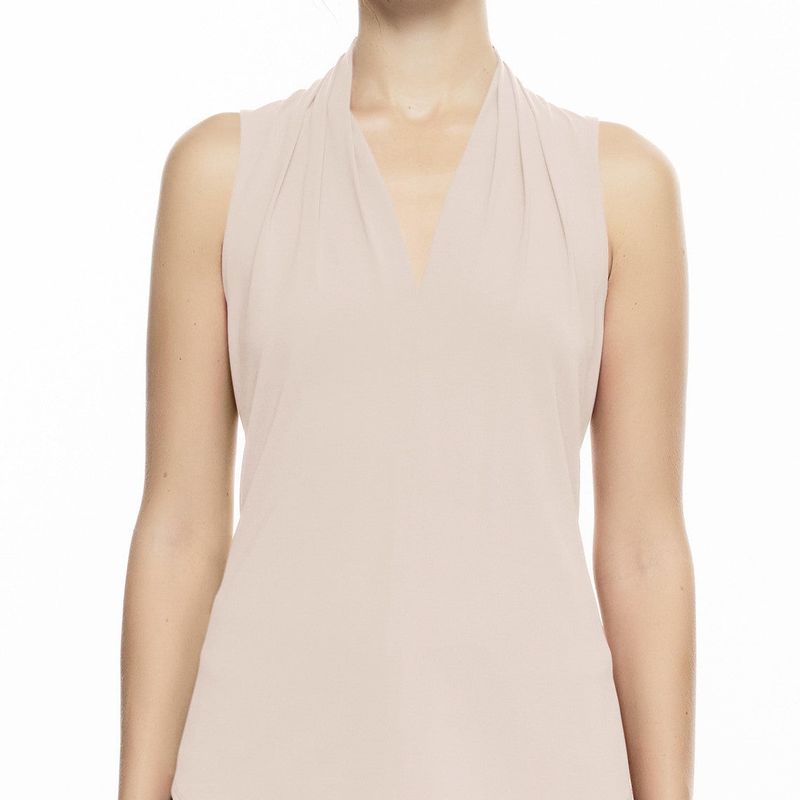 Sleeveless High Collar Pleated V Neck Top