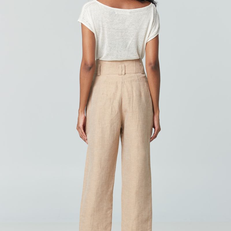 Pantalon taille haute froncée