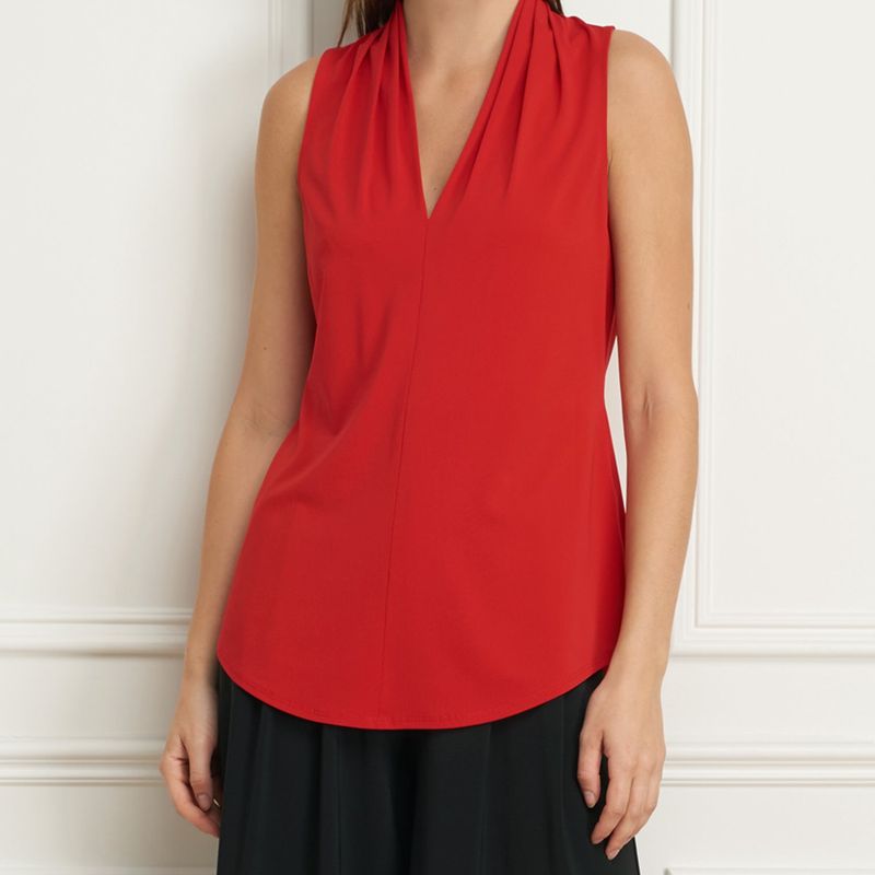 Matte jersey sleeveless pleated v-neck top