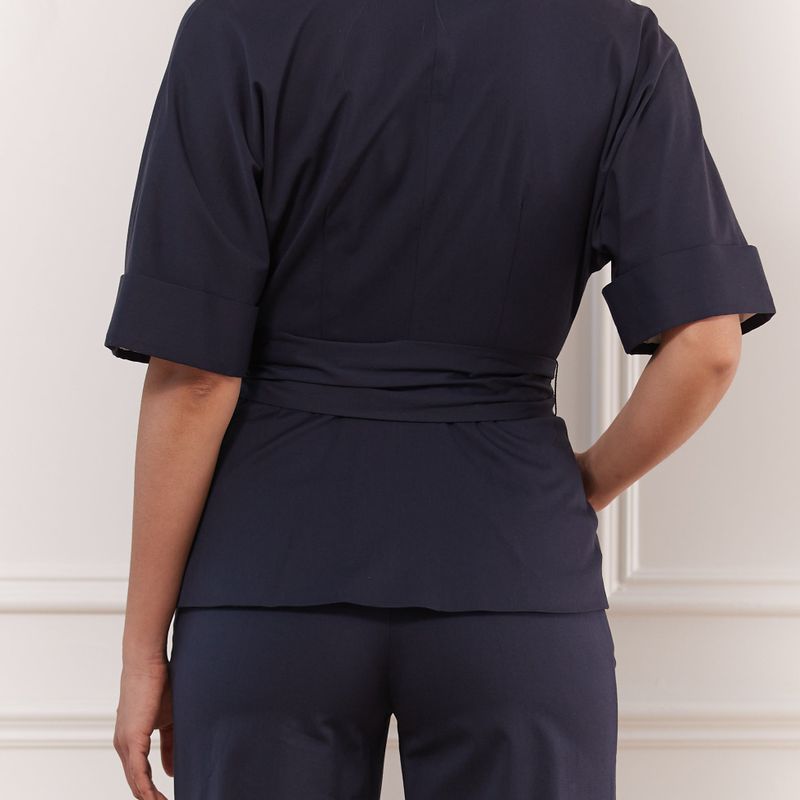 Fine Cotton Belted Short Sleeves Jacket