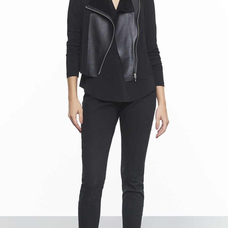 Short Jacket With Front Leather Detail