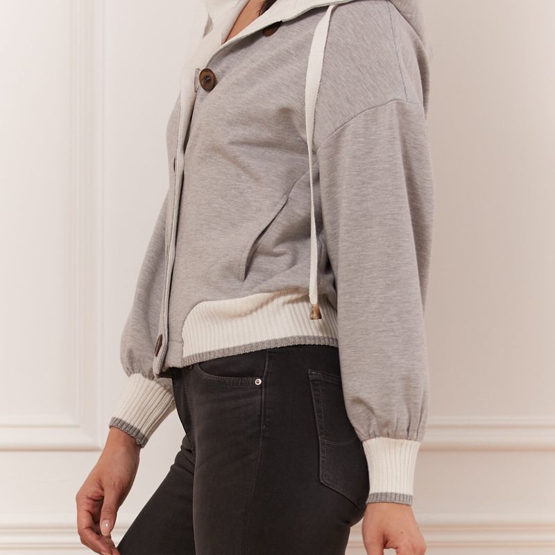 Button-up hoodie wtih rib band
