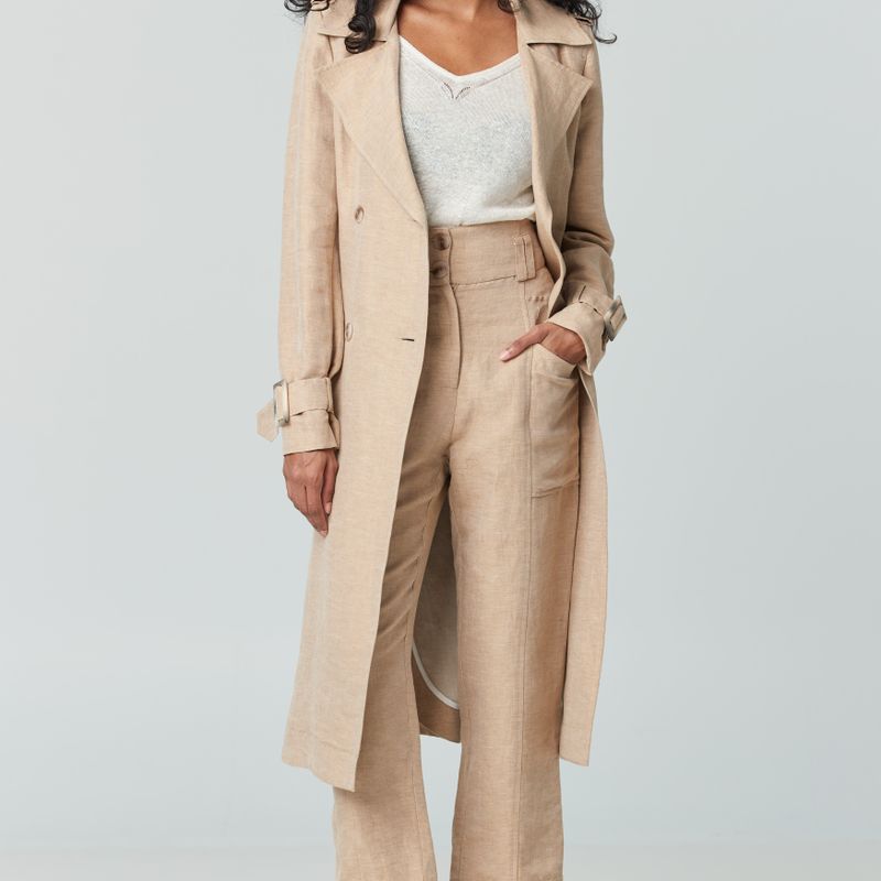 Pantalon taille haute froncée