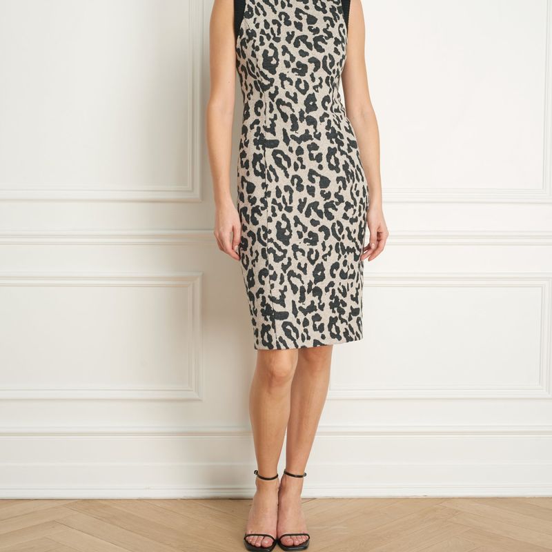 Robe en léopard avec col roulé en tricot