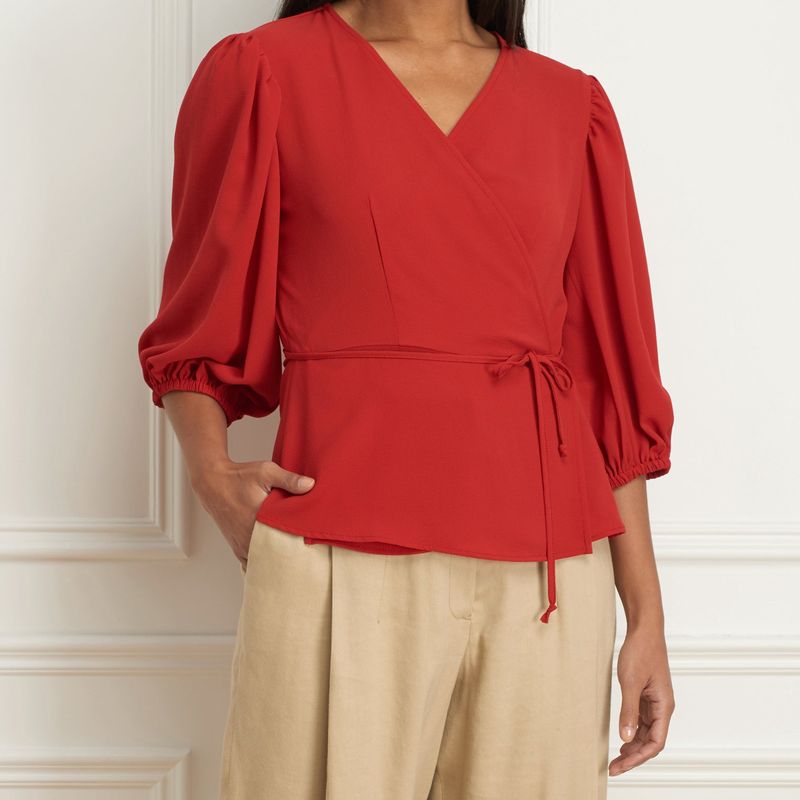 Criss-cross blouse wth bishop sleeve