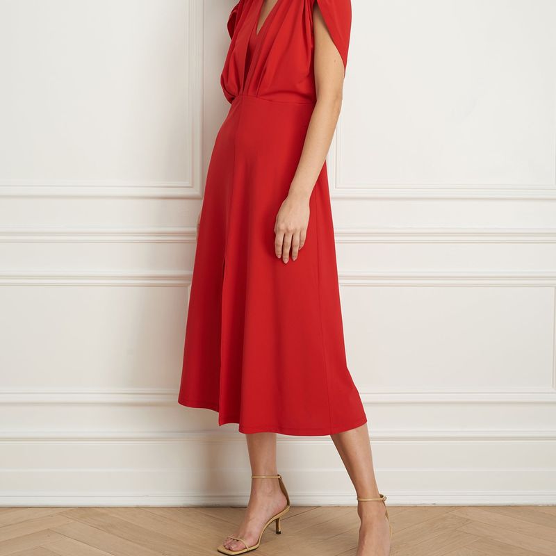 Matte jersey v-neck dress