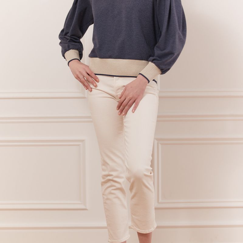 Sweatshirt col rond bande cotelée